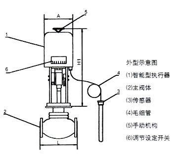 ZZWPE電動(dòng)溫控調(diào)節(jié)閥外形示意圖